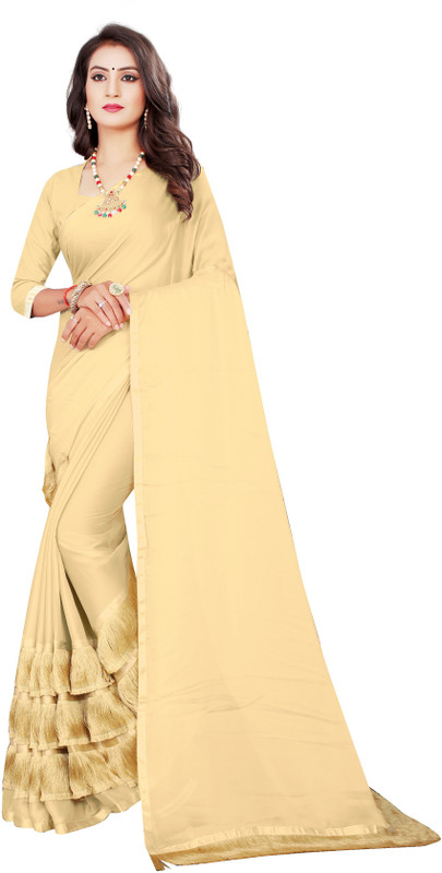 serona fabrics Self Design Fashion Georgette Saree(Cream)