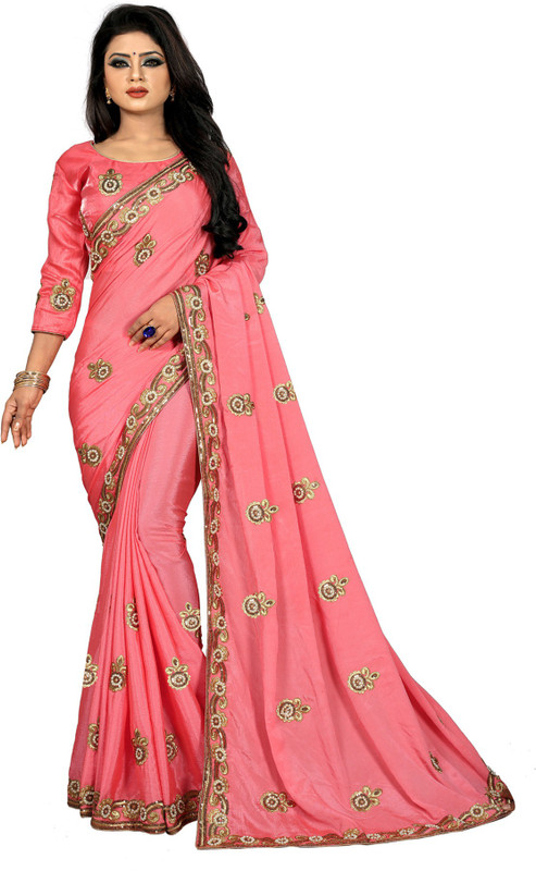 maruti art Embroidered Fashion Georgette Saree(Pink)