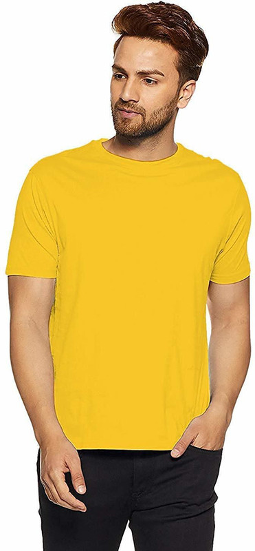 wearindia Solid Men Round Neck Yellow T-Shirt