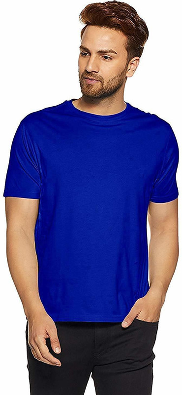 wearindia Solid Men Round Neck Blue T-Shirt