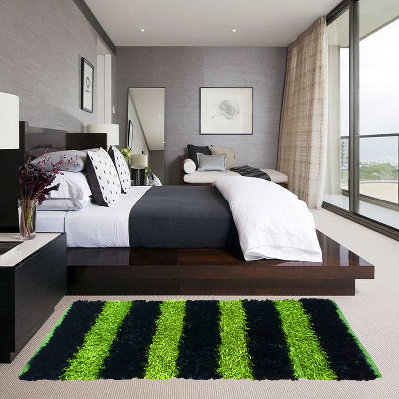 glamkart Dark Green, Black Cotton Area Rug(55 cm  X 140 cm)