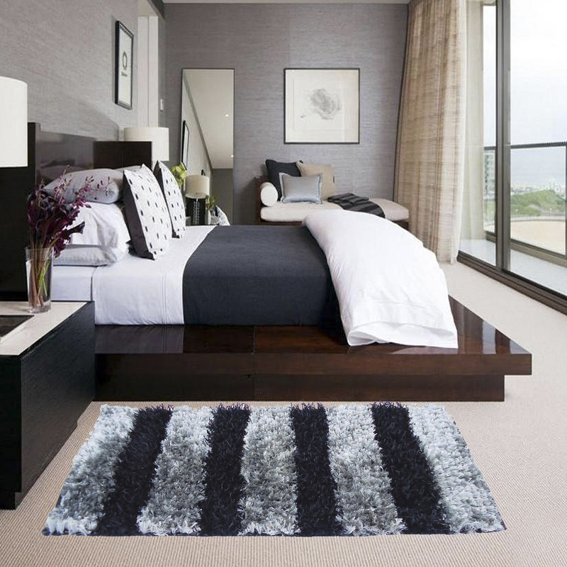 glamkart Black, Grey Cotton Area Rug(55 cm  X 140 cm)