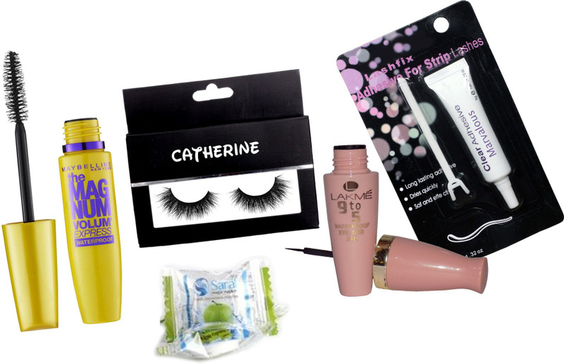 catherine Eyelashes 9 To 5 Eyeliner,Eyelash Glue, Mascara(7 Items in the set)