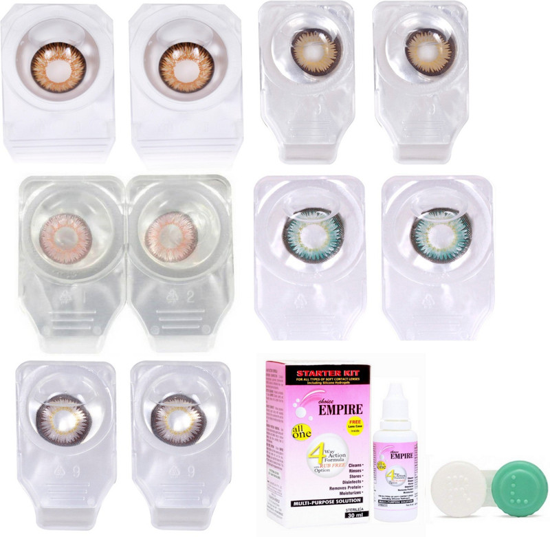 Buy Choice Empire Colored Contact Lenses Zero Power for Eye Combo Pack of 5 with 30 ml Lens