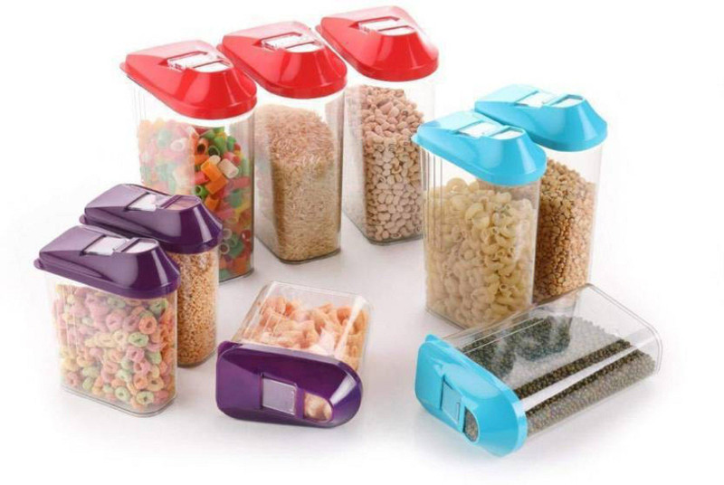 homeasy Multicolored Container Set  - 750 ml, 1100 ml, 1700 ml Plastic Fridge Container, Grocery Container, Tea Coffee & Sugar Container, Pickle Container & Salt Pepper Container, Spice Container(Pack of 9, Red, Blue, Multicolor)