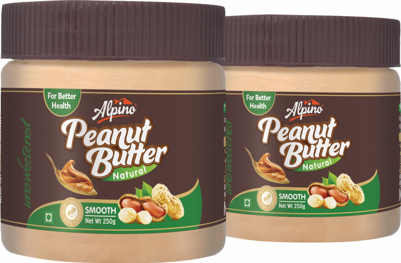 alpino Natural Peanut Butter Smooth (Unsweetened) (250g Pack of 2) 500 g(Pack of 2)