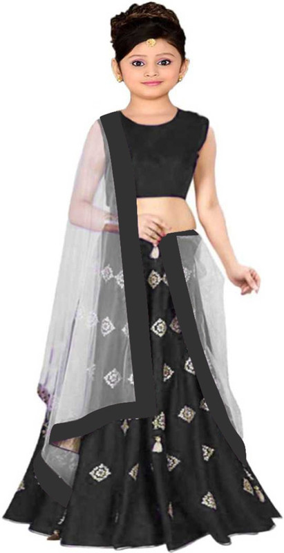 shoryam fashion Indi Girls Lehenga Choli Ethnic Wear Embroidered Lehenga Choli(Black, Pack of 1)