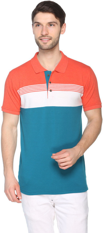 aarbee Striped Men Polo Neck Blue T-Shirt
