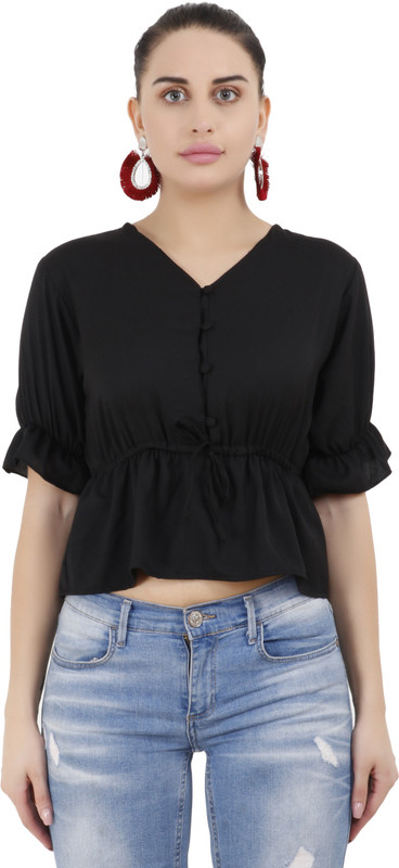 Poison Ivy Casual Half Sleeve Solid Women Black Top Buy Online