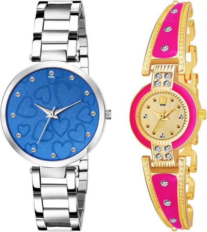 Neel Madhav NM-W-C-1131 Designer Blue Look and Pink Pari Round Dial watch...