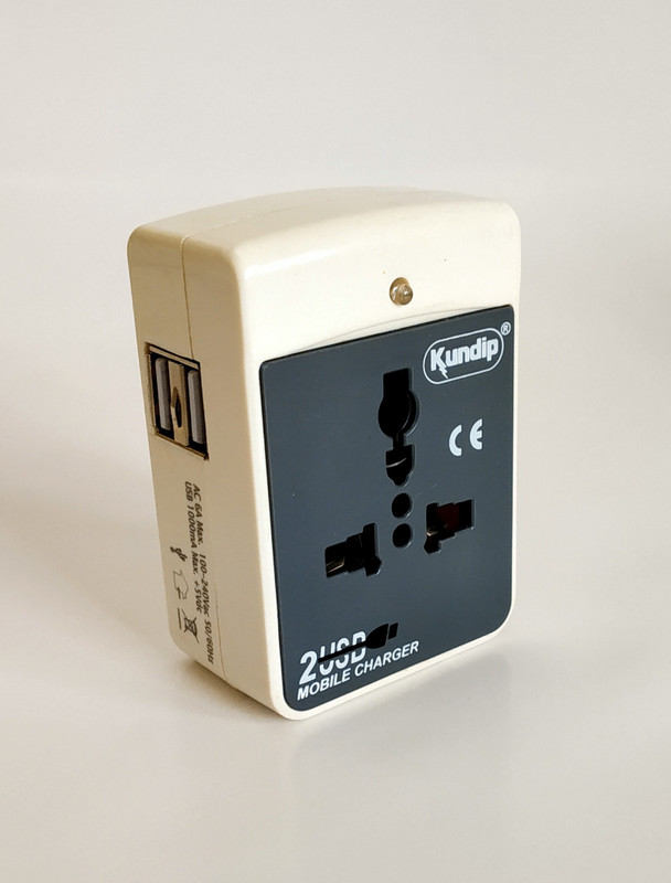 kundip 3 Pin 2 Way Multi plug Travel Adapter with Dual USB Charger Worldwide Adaptor(Grey)