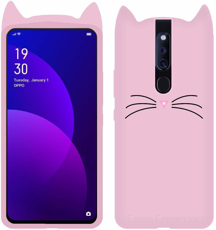 navnika Back Cover for 3D Silicone and Rubber Cartoon Series Cute Cat Ear & Beard Oppo F11 Pro(Pink, Black, 3D Case, Silicon)