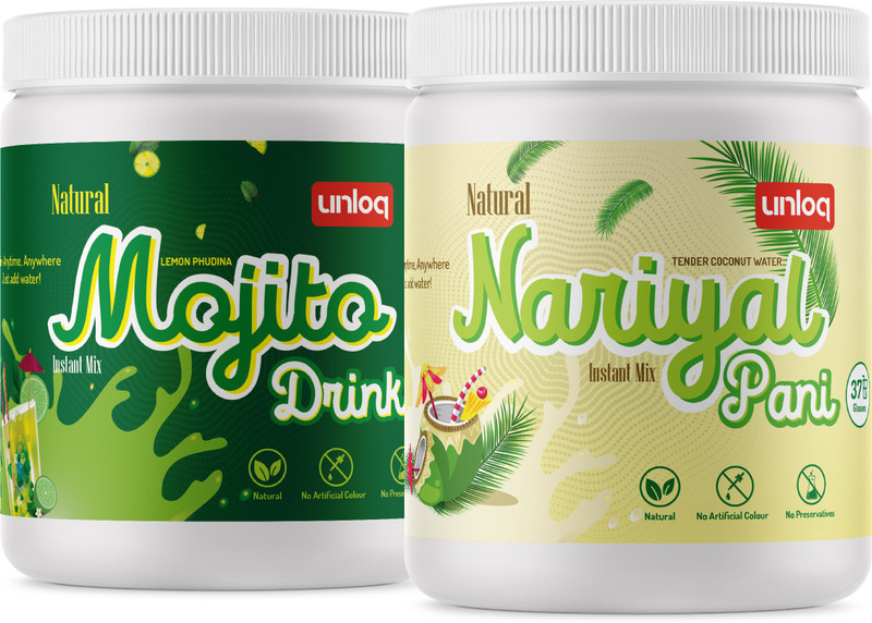 unloq Mojito Drink (Lemon Mint) & Nariyal Pani (Coconut Water), 375g Each(750 g)