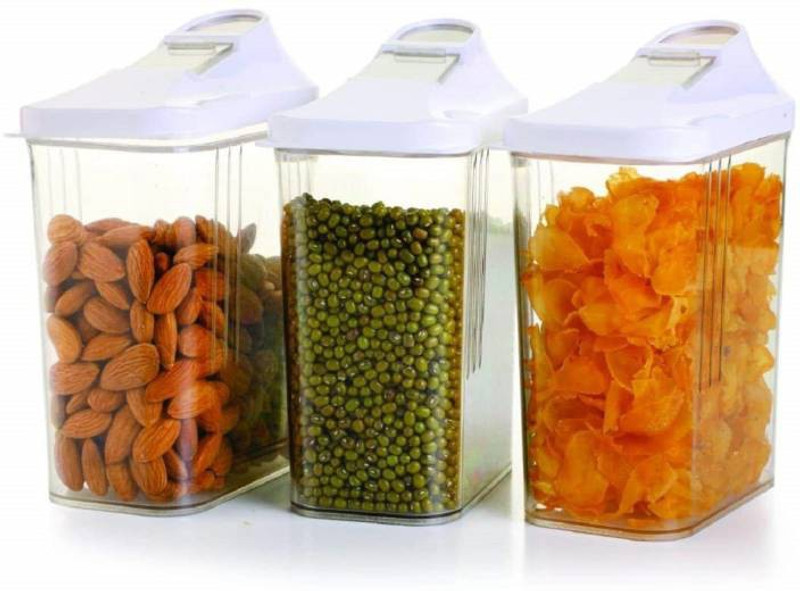 mu enterprise new container  - 750 ml Plastic Utility Box, Tea Coffee & Sugar Container, Grocery Container, Spice Container(Pack of 3, Clear, White)