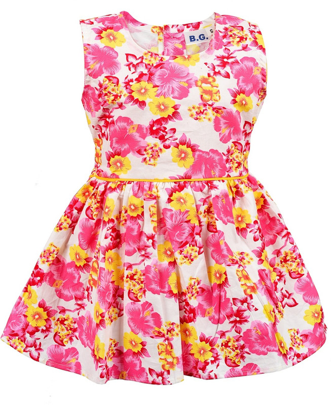 mitsy Girls Midi/Knee Length Casual Dress(Pink, Sleeveless)