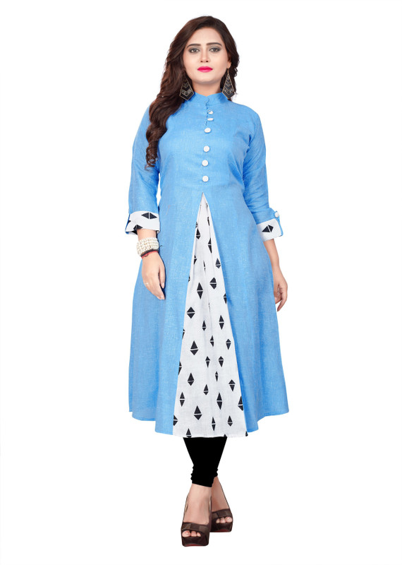 amar tex Festive & Party Printed Women Kurti(Light Blue)