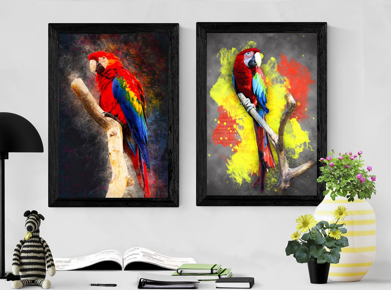 Parrot Coloured art posters (12x18 inch, set of 2) Fine Art Print(18 inch X 12 inch)