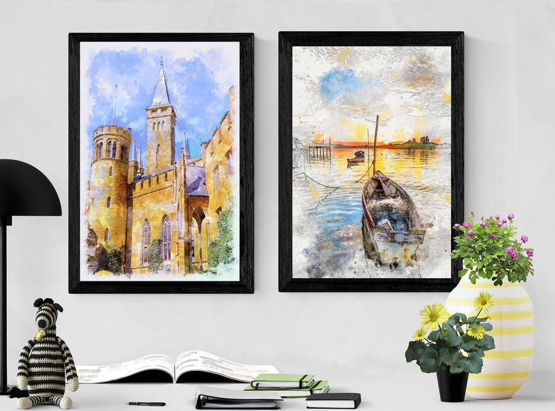 Fort & boat classic poster (12x18 inch, set of 2) Fine Art Print(18 inch X 12 inch)