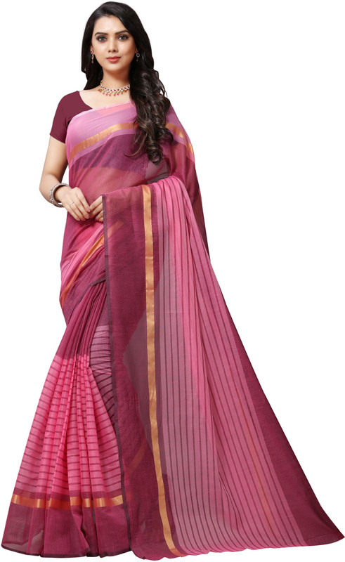 sarngin boutique Striped Guntur Polycotton Saree(Pink)