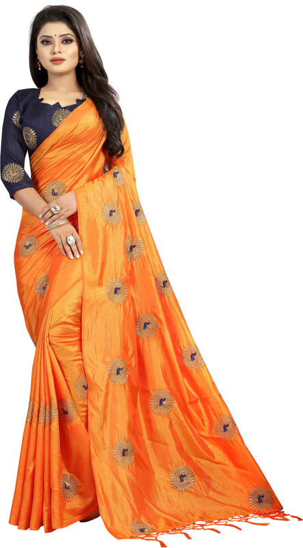 shopivatestore Embroidered Fashion Poly Silk, Pure Silk Saree(Orange)