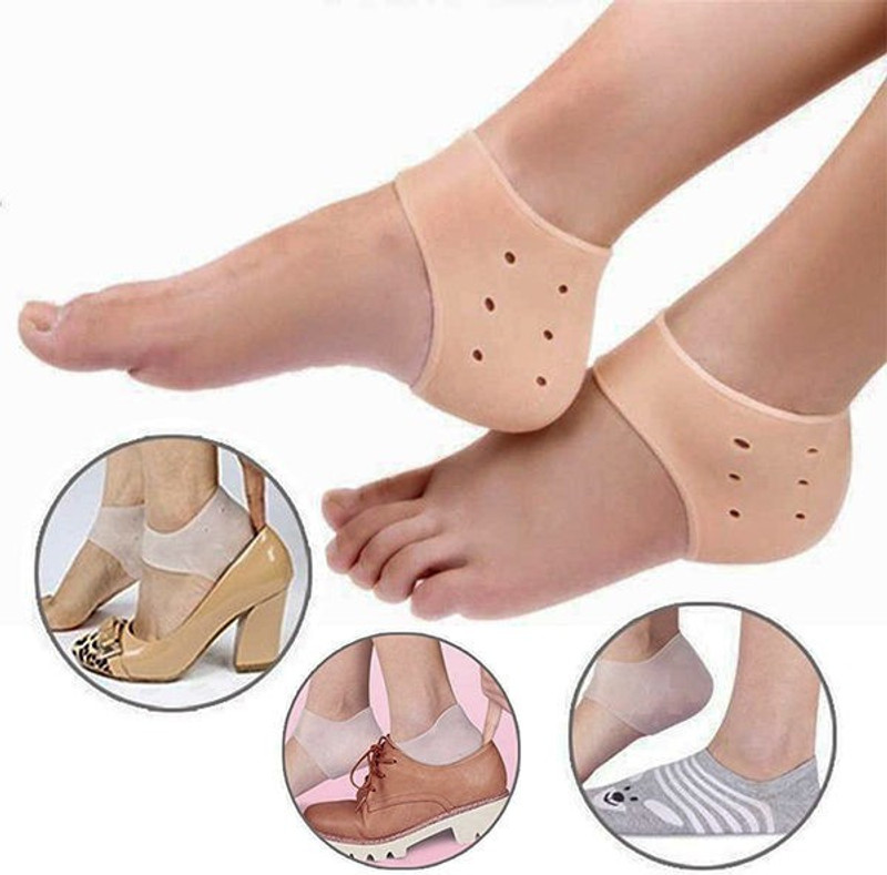 vanija Silicone Heel Anti Crack Set for Men and Women (Free Size) Heel Support(Beige)