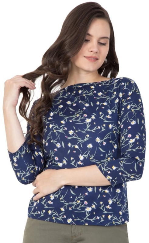 rashmi fashion Casual 3/4 Sleeve Printed Women Blue Top