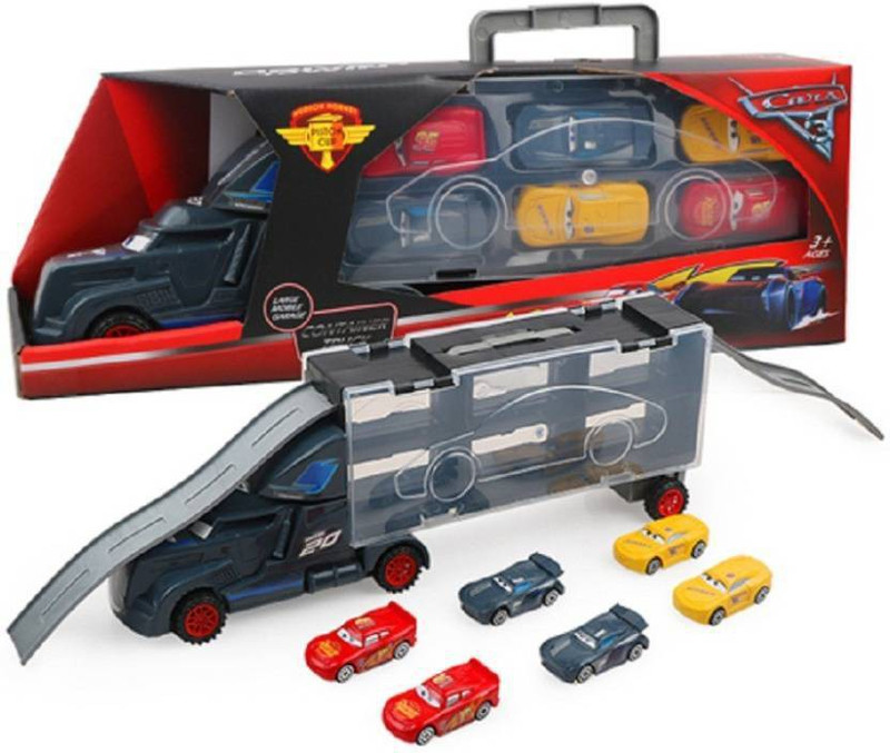 saiyanshi 1 Big Loading Container Truck with 6 Die Cast Metal Mini Free Wheel Cars(Black)