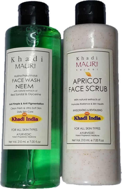khadi mauri Herbal Neem Face wash 210ml combo with Apricot Face & Body Scrub(Set of 2)