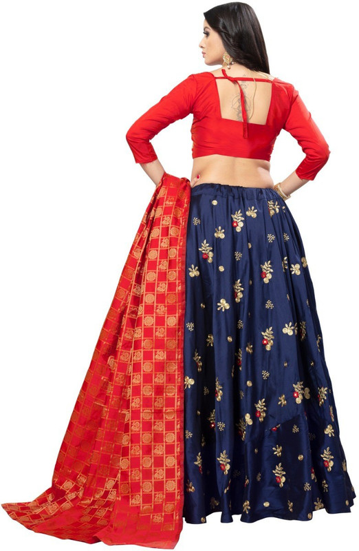 parej fashion Embroidered Stitched Lehenga Choli(Red)