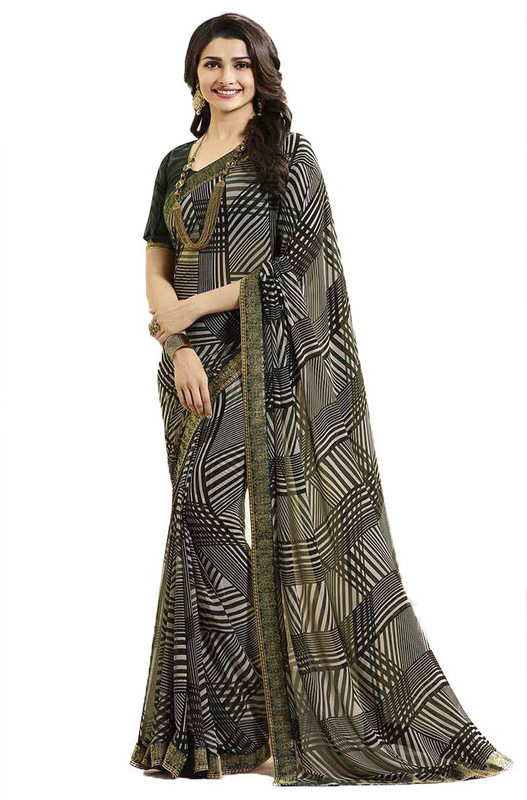 dhmponeenterprise Printed Bollywood Poly Georgette, Chiffon Saree(Multicolor)