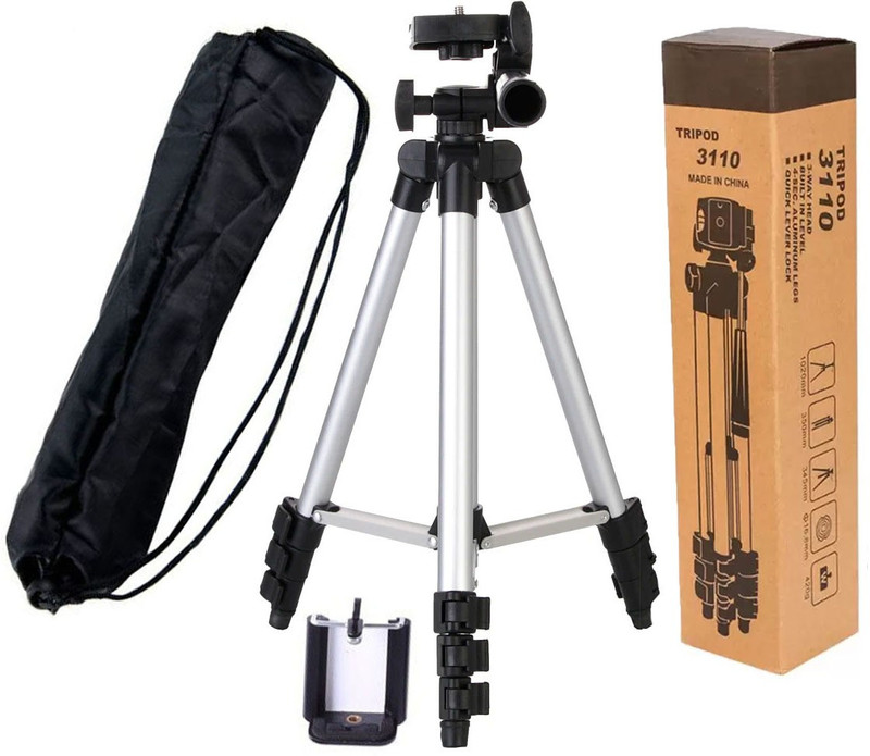 BUY SURETY High Quality 3110 Portable and Foldable Tripod with Mobile Clip Tripod(Silver & Black, Supports Up to 1500 g)