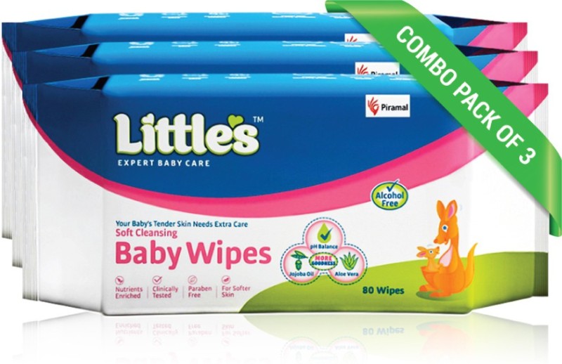Little's Soft Cleansing Baby Wipes with Aloe Vera, Jojoba Oil and  E (80 N x 3 Pack of)(240 Pieces)