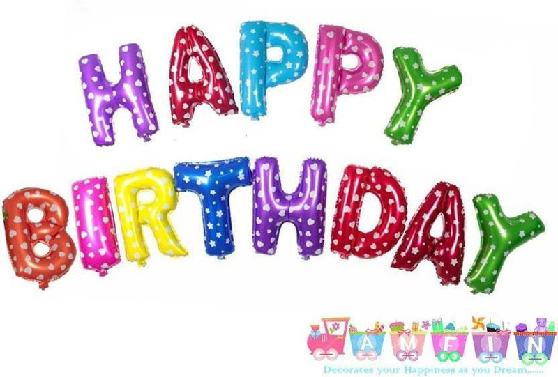 xldreams Printed Happy Birthday Letter Foil Balloon Birthday Party Supplies , Happy Birthday Balloons For Party Decoration - Multicolour (Star) Balloon Balloon(Multicolor, Pack of 13)