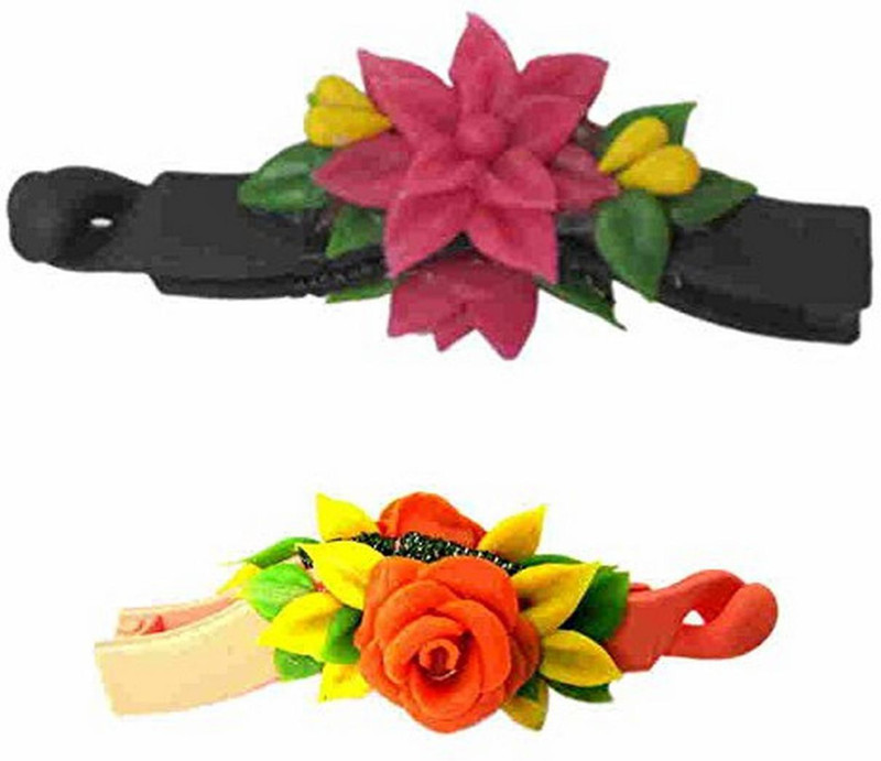 unique indian crafts Hand made Banana Clip With Flower (SKU-UIC-BANANACLIP-06) Banana Clip(Multicolor)