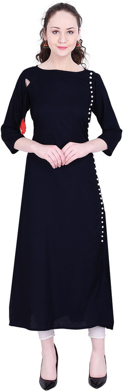 krishna traders Casual Solid Women Kurti(Black)
