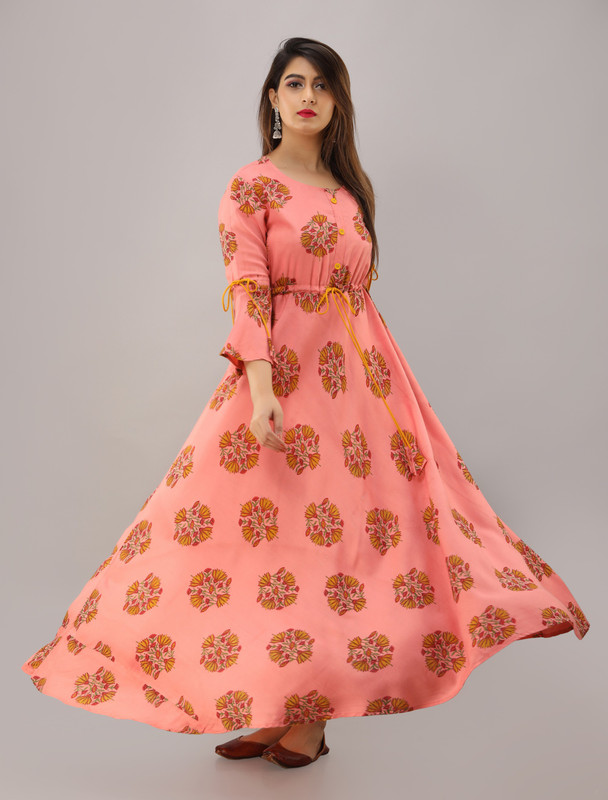 Printed Women Kurti(Brown