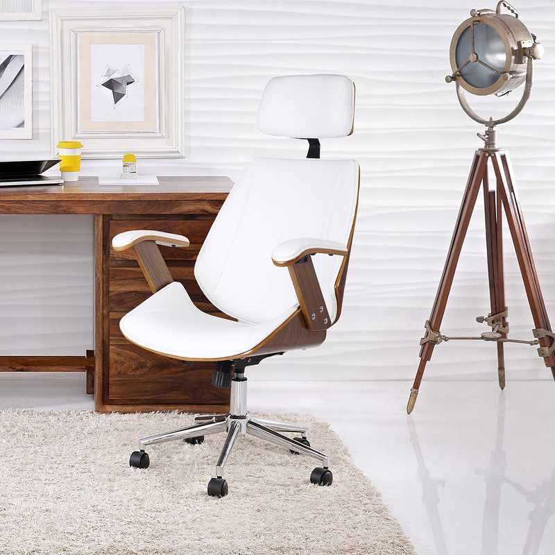 Urban Ladder Ray Executive Leatherette Office Arm Chair(White)