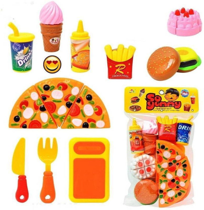 ruhanenterprise Restaurant Role Pretend Pizza Cutting Play Fast Food Set (Multicolour)