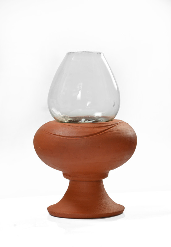 craftsbin Pottery Tea-Light Lamp Night Lamp(20 cm, mudd, glass)