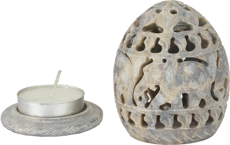 u carry me Hand Carved Soapstone Tea Light Candle Holder / Table Top Holder / Stone Candle Holder / Elephant Egg Design (2.75??? x 2.75??? x 3??? Inch) Marble Tealight Holder(Beige, Pack of 1)