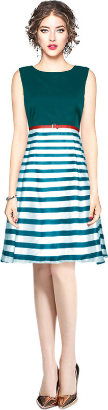 pahervesh Women Skater Green Dress