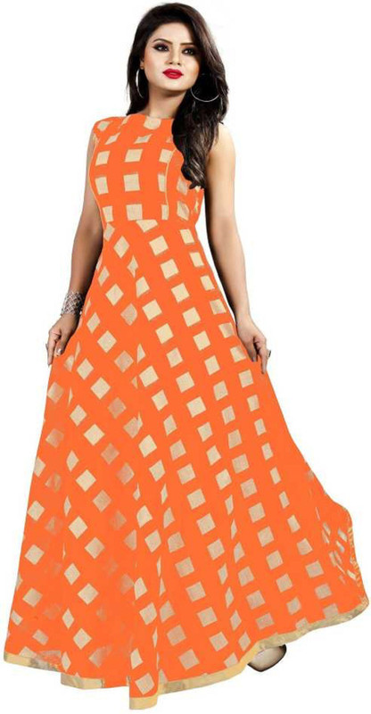 patel enterprise Flared/A-line Gown(Orange)