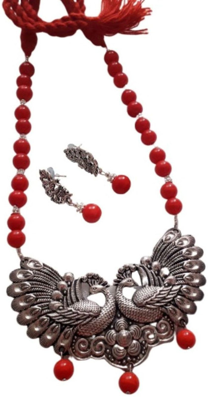 sreevee Glass Jewel Set(Red)
