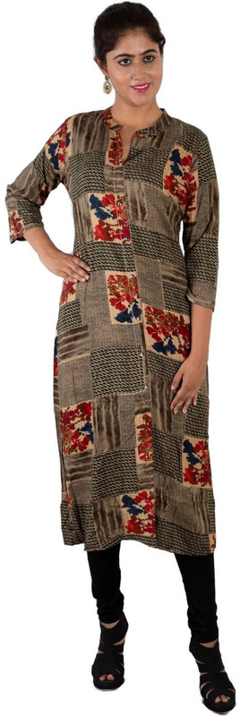 mittoo Women Printed, Floral Print Frontslit Kurta(Multicolor)