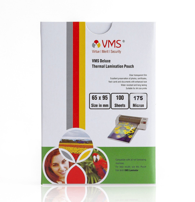 VMS Deluxe Laminating Pouch Film 175 Microns (Lamination Pouch) (65 x 95 mm) set of 4 (400 pouches) Specially for ID card ID Badge Laminating Sheet(175 mil Pack of 4)