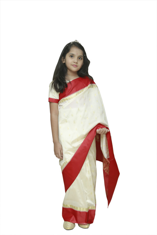 child cottage Solid Kerala Cotton Silk Saree(White)