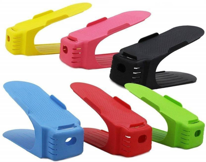 credly 6 pcs Adjustable Shoe Slots Organizer Plastic Closet Space Saver Rack Holder for Shoes, Sneakers, Sandals, Heels-Multi Color Plastic Shoe Rack(Multicolor, 6 Shelves)