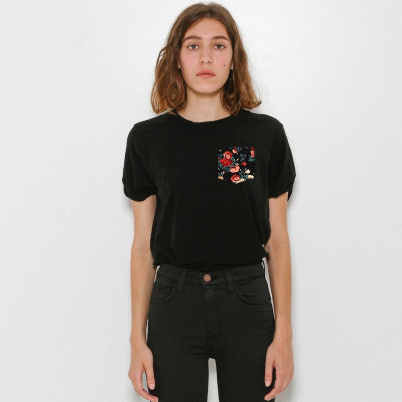 anvyo Floral Print Women Round Neck Black T-Shirt
