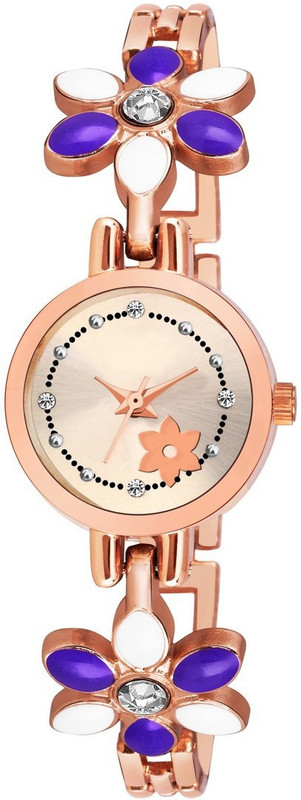 radhekrishnacreation New Bangle Rose Gold Blue and Whit Stone & Crystal Studded Party Wear Metel Bracelet NW-882 Analog Watch  - For Women