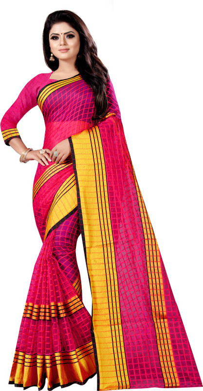 ofline selection Self Design Fashion Cotton Blend Saree(Pink, Beige)